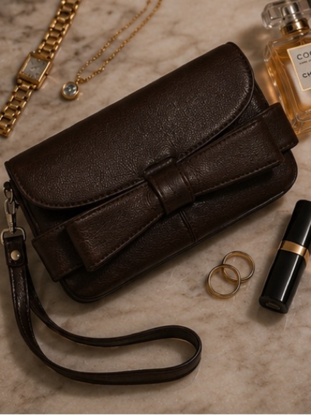 Coquette Aldo Brown Bow Evening Wristlet